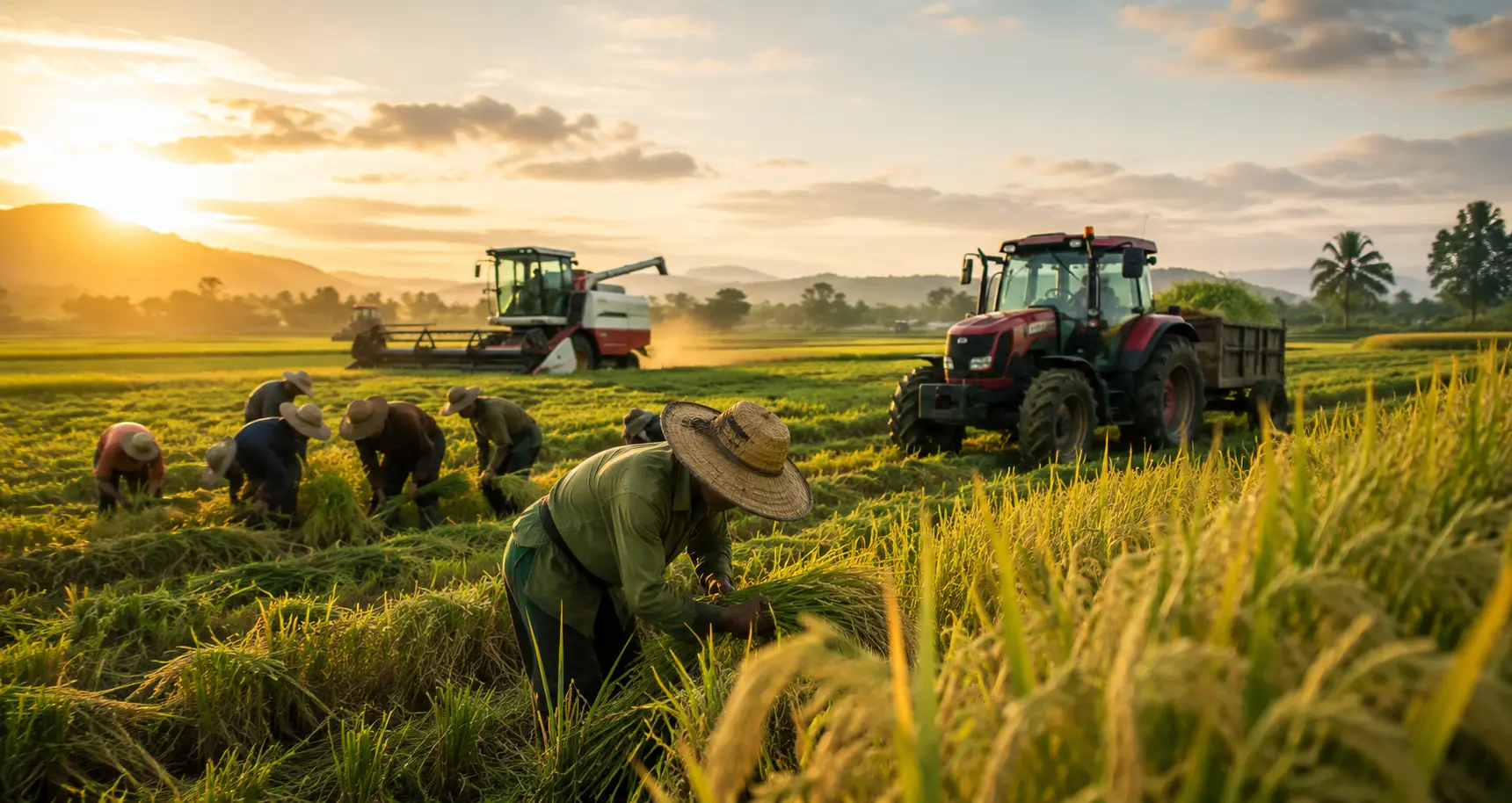 Récolte du riz dans une rizière